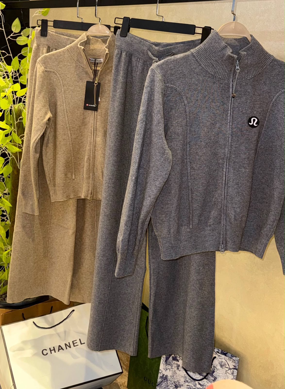 Lulue lemon knit lounge zip-up jacket and wide-leg pants sets