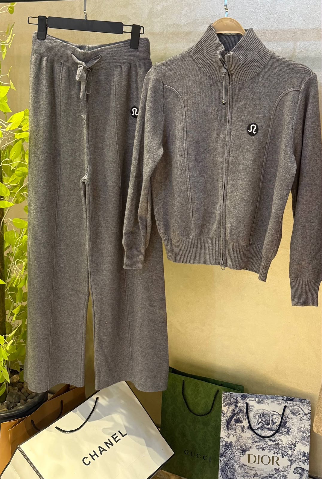 Lulue lemon knit lounge zip-up jacket and wide-leg pants sets
