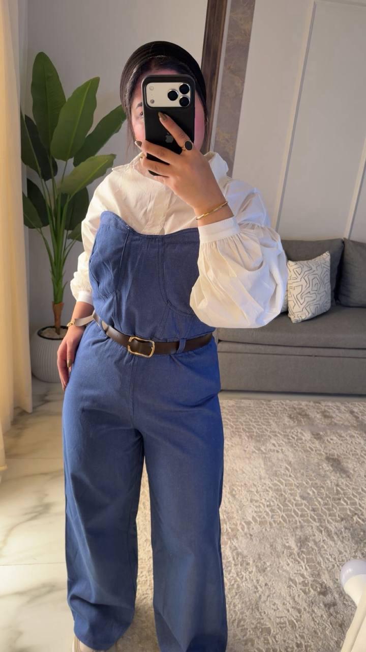 Denim Belted Jumpsuit
