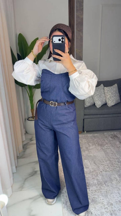 Denim Belted Jumpsuit