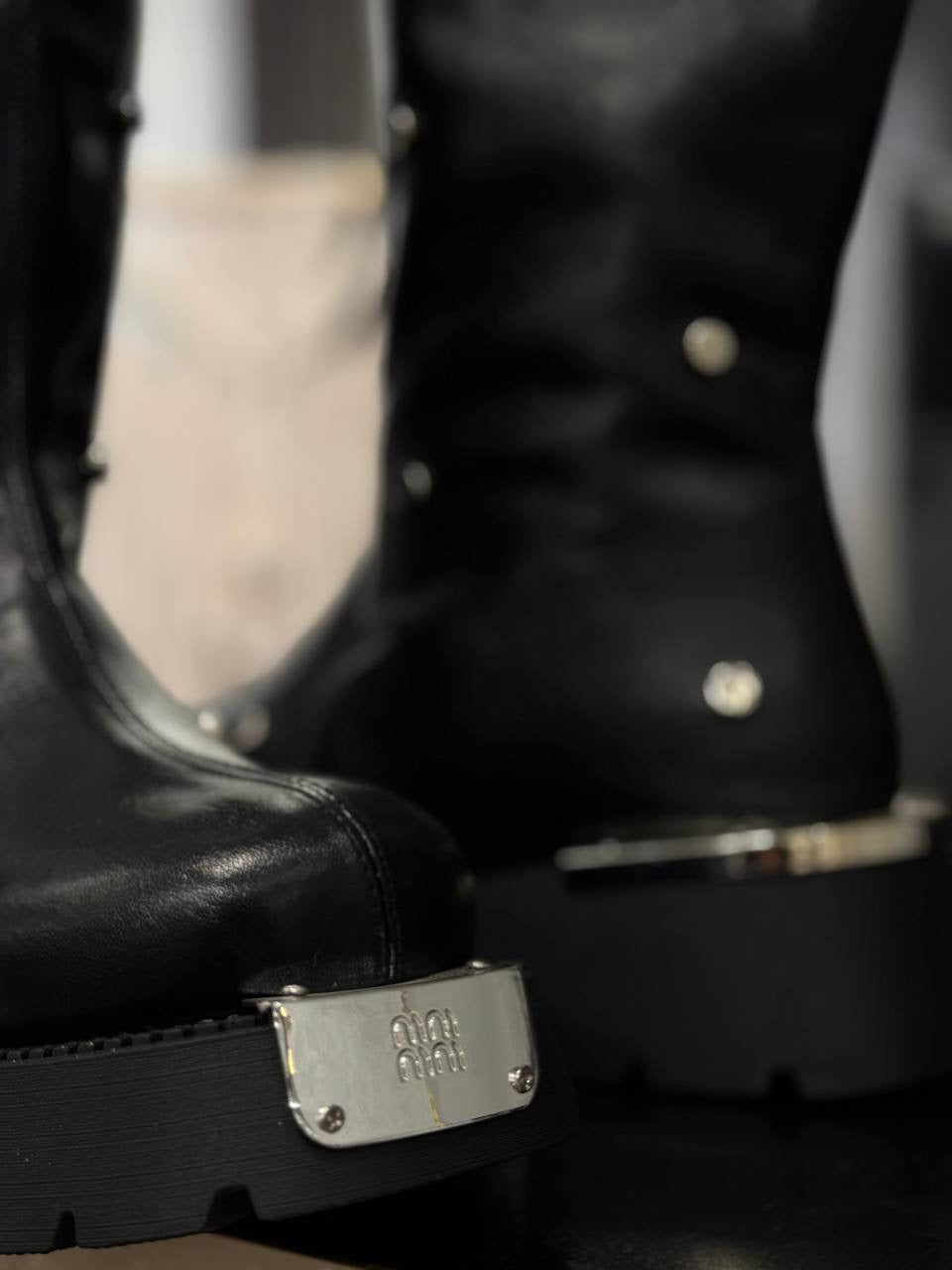 Studded Leather Mid-Calf Boots