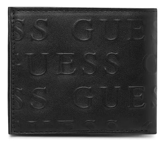 Cartera Billetera Guess Piel Hombre Con Relieve Negro