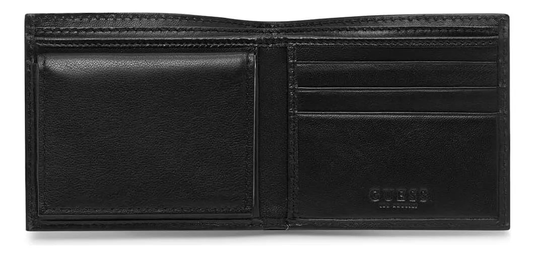 Cartera Billetera Guess Piel Hombre Con Relieve Negro