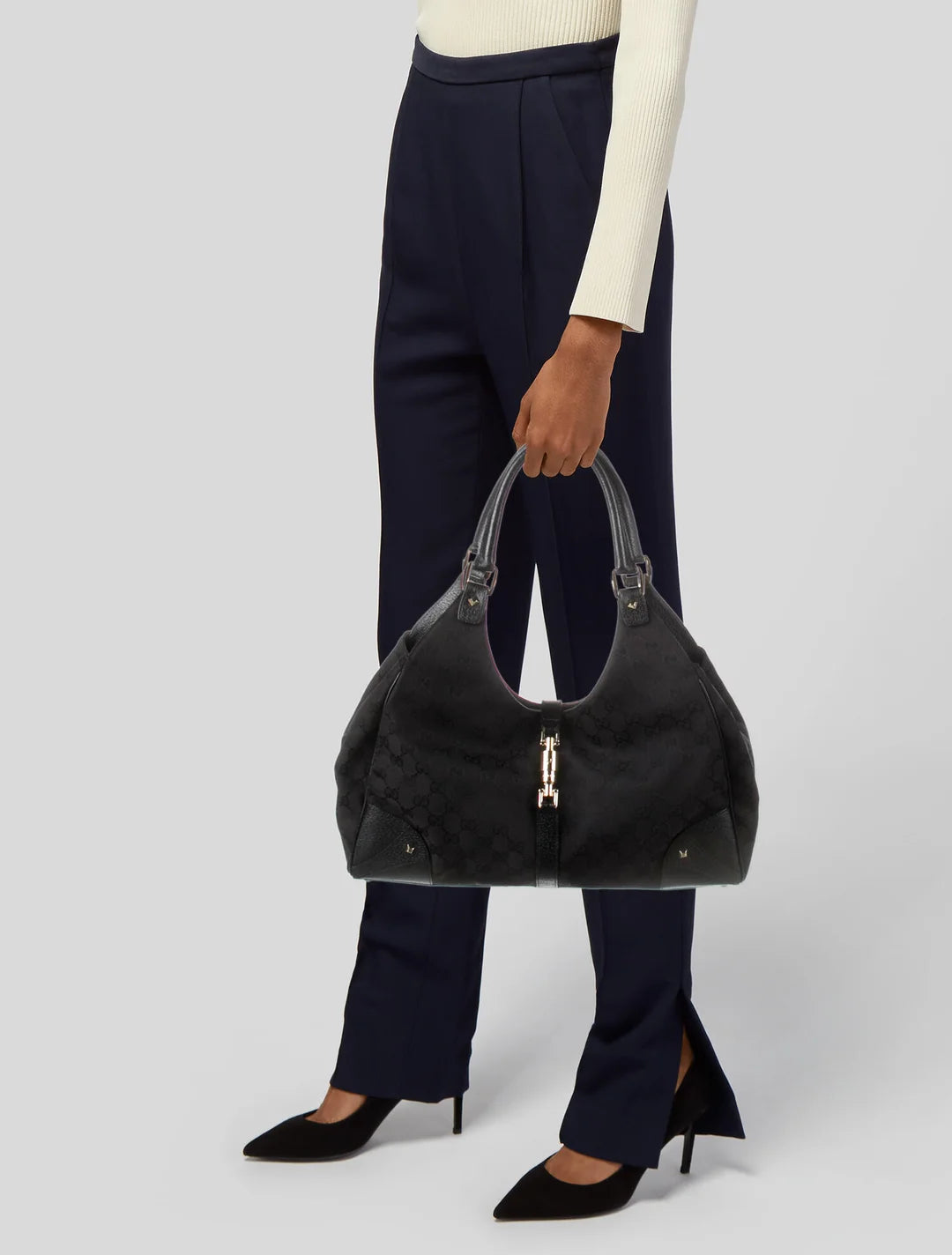 Gucci  GG Canvas Nailhead Jackie Bardot Bag