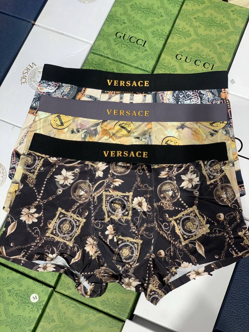 Men's Boxer Briefs, Black and Gold, Mixed Colors, Breathable, Soft, Comfortable, Cotton, Stretchy,