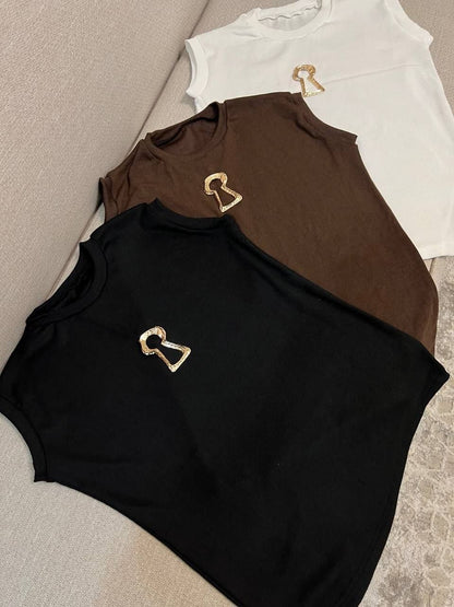 Gold Accent Cut-Out T-Shirt