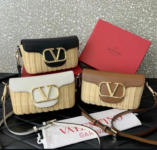 Valentino Locò Raffia Crossbody Bag