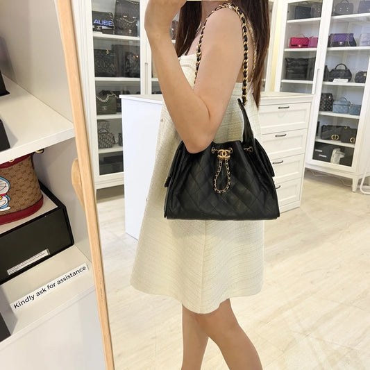 Chanel 25 Small Hobo Bag in Black Caviar and AGHW