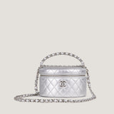 Chanel round Vanity in silver leather
