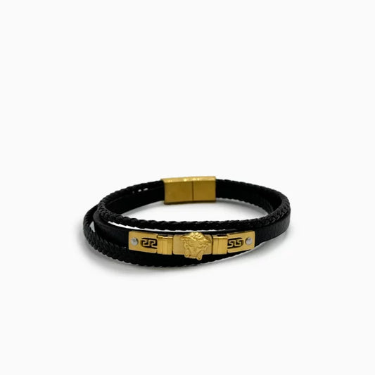Versace Leather Medusa Black Gold Bracelet