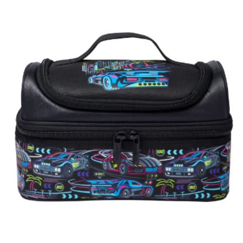 Smiggle Neon race-cars Double Decker Lunchbox