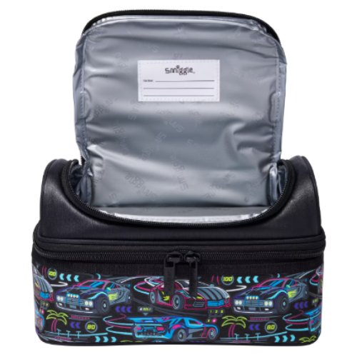 Smiggle Neon race-cars Double Decker Lunchbox
