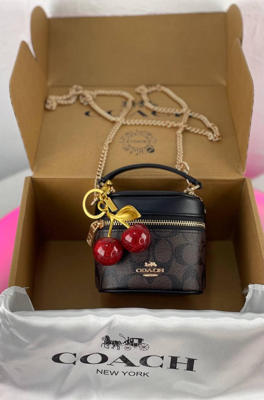 Coach AvaCrossbody Cow Leather Box Bag Shoulder Bag Crossbody Bag Handbag Small Size Women's Dark Brown & Black