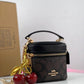 Coach AvaCrossbody Cow Leather Box Bag Shoulder Bag Crossbody Bag Handbag Small Size Women's Dark Brown & Black