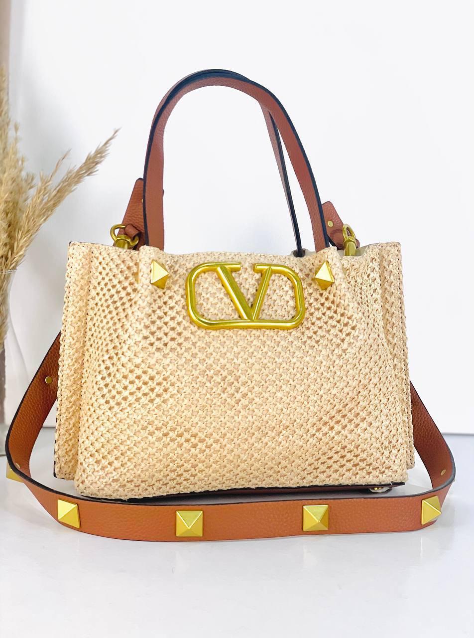 VALENTINO WOMEN'S ROMAN STUD RAFFIA BAG