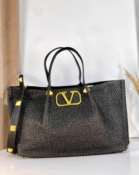 VALENTINO WOMEN'S ROMAN STUD RAFFIA BAG