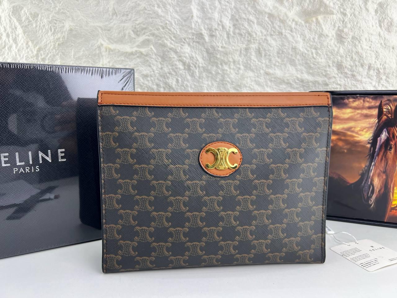 Celine Triophee Logo Pouch Clutch Bag