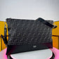 FENDI FF JACQUARD AND SMOOTH LEATHER SHOULDER BAG