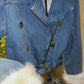 Balmain Faux Fur-Trim Denim Biker Jacket