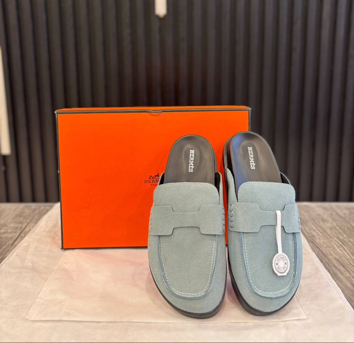 Hermes Suede Calfskin Go Mules