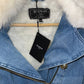 Balmain Faux Fur-Trim Denim Biker Jacket
