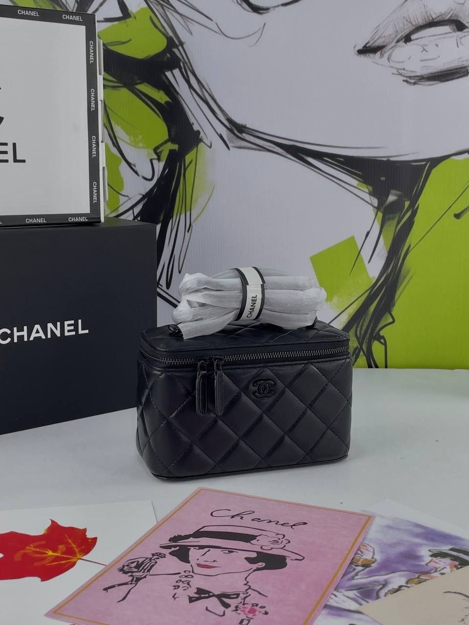 Chanel Lambskin Quilted Small Vanity Case With Chain