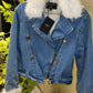 Balmain Faux Fur-Trim Denim Biker Jacket