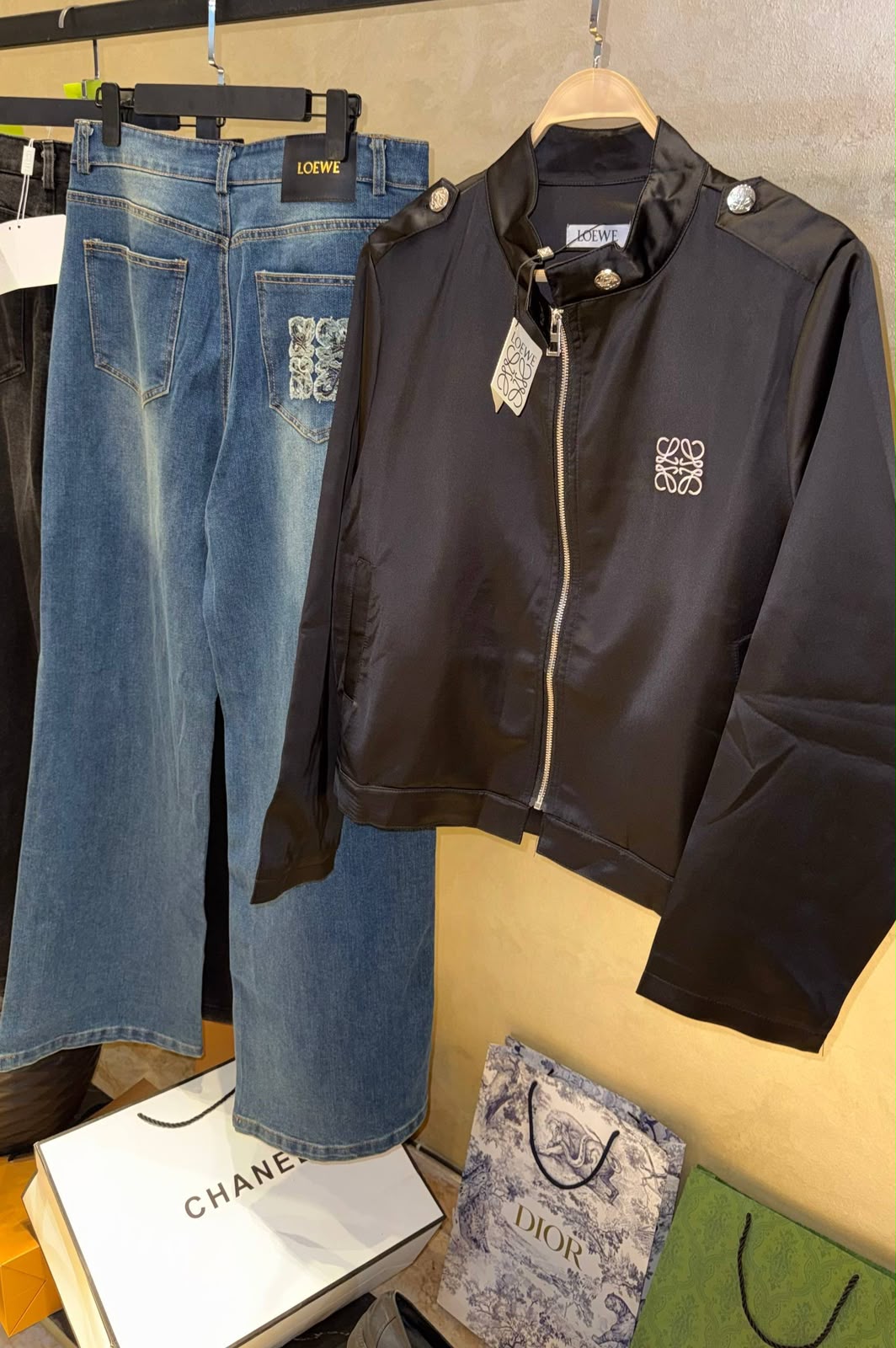 Loewe-inspired embroidered zip-up biker jackets