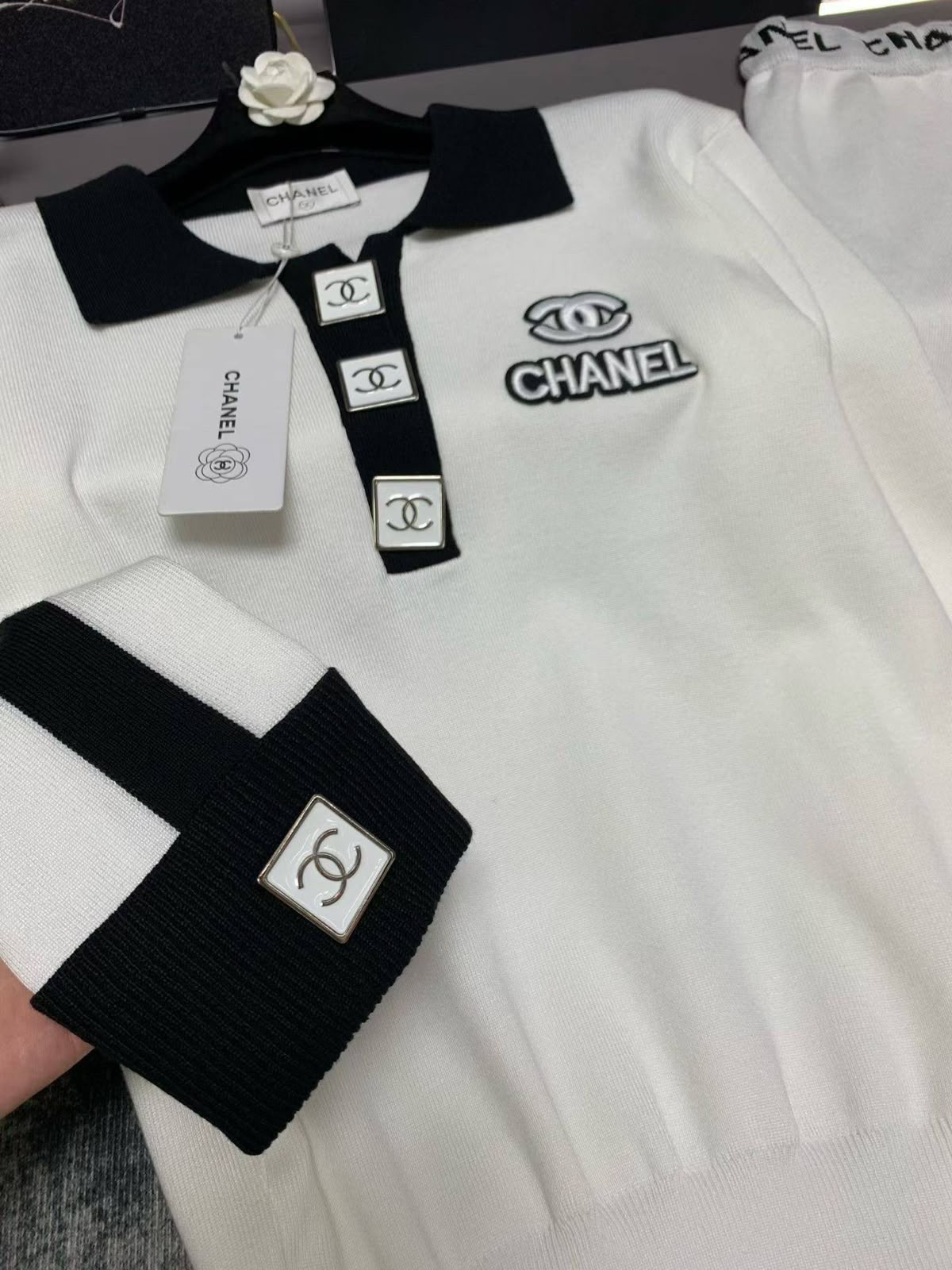 Chanel white knit two-piece set