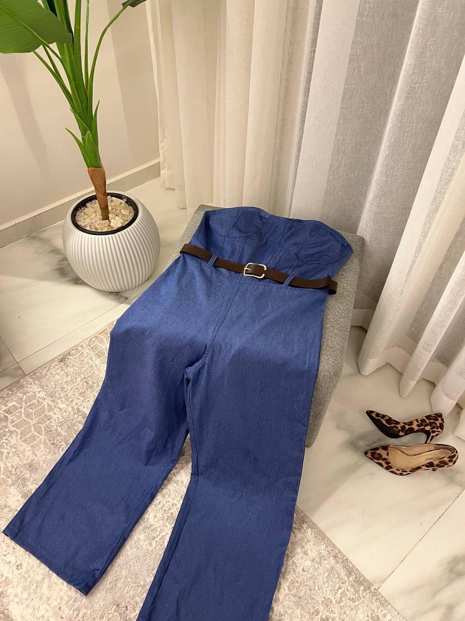 Denim Belted Jumpsuit