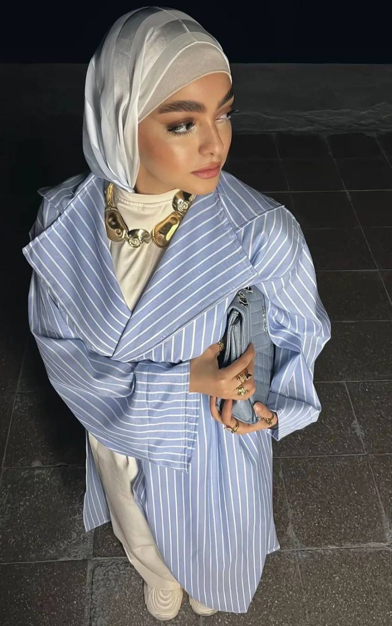 Blue Striped Wrap Long Shirt