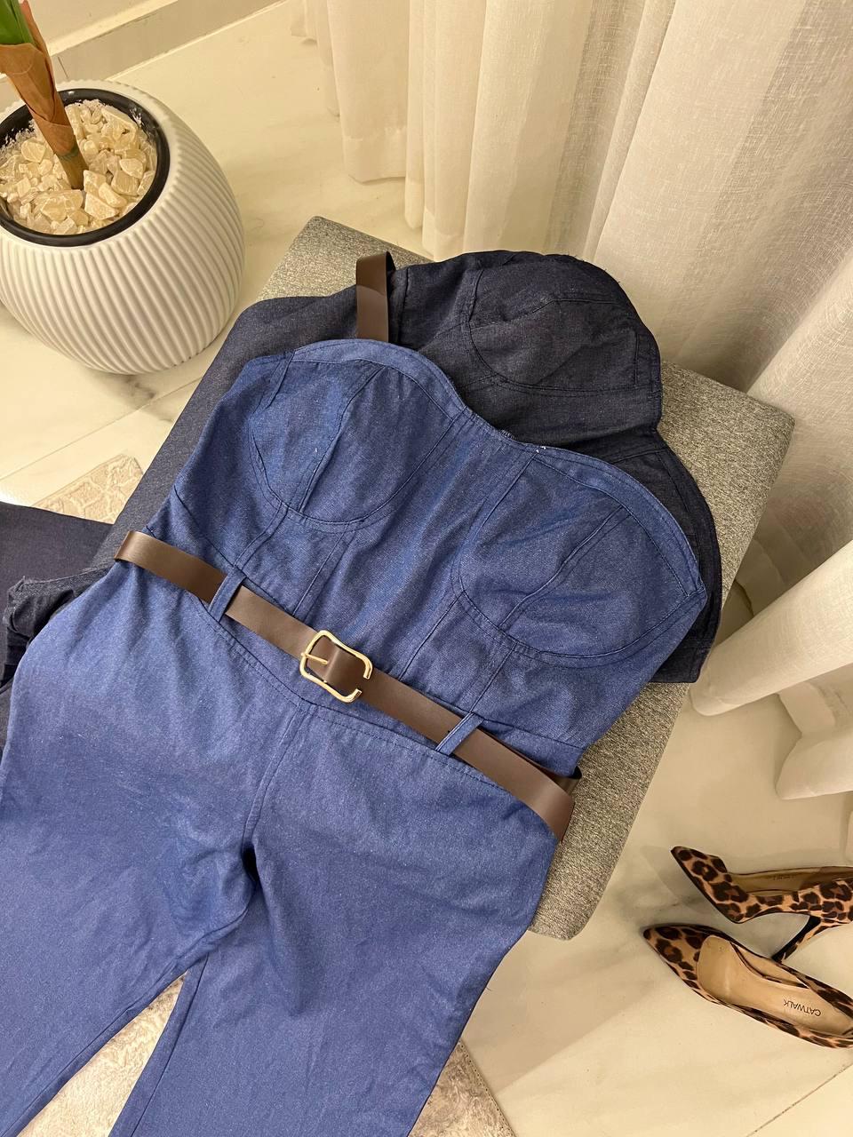 Denim Belted Jumpsuit