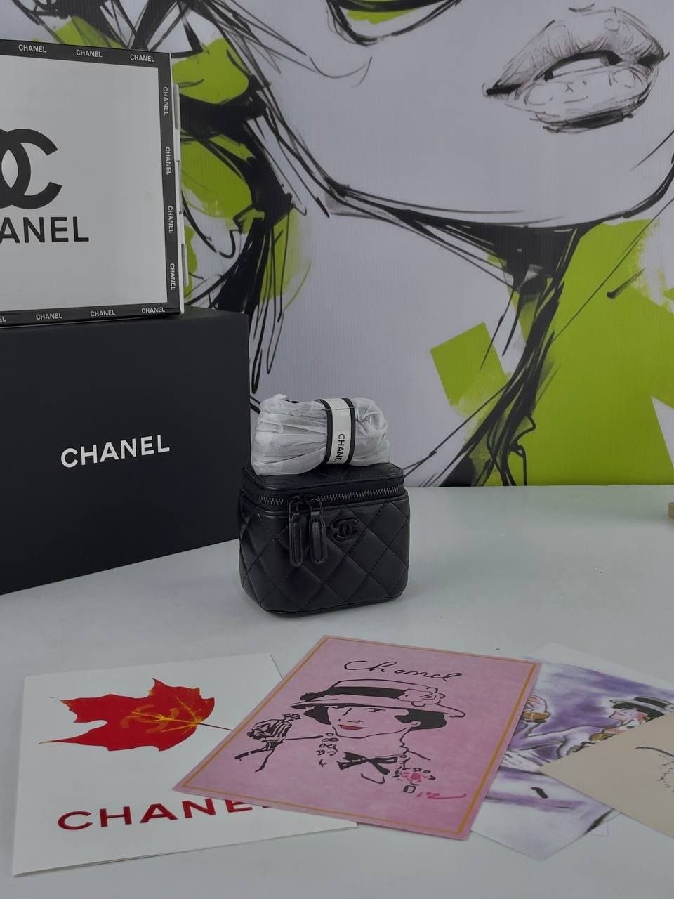 Chanel Lambskin Quilted Small Vanity Case With Chain