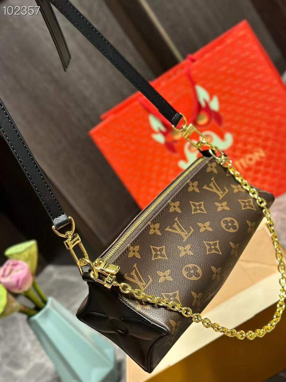 Louis Vuitton Monogram Pochette with Gold Chain