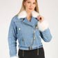 Balmain Faux Fur-Trim Denim Biker Jacket