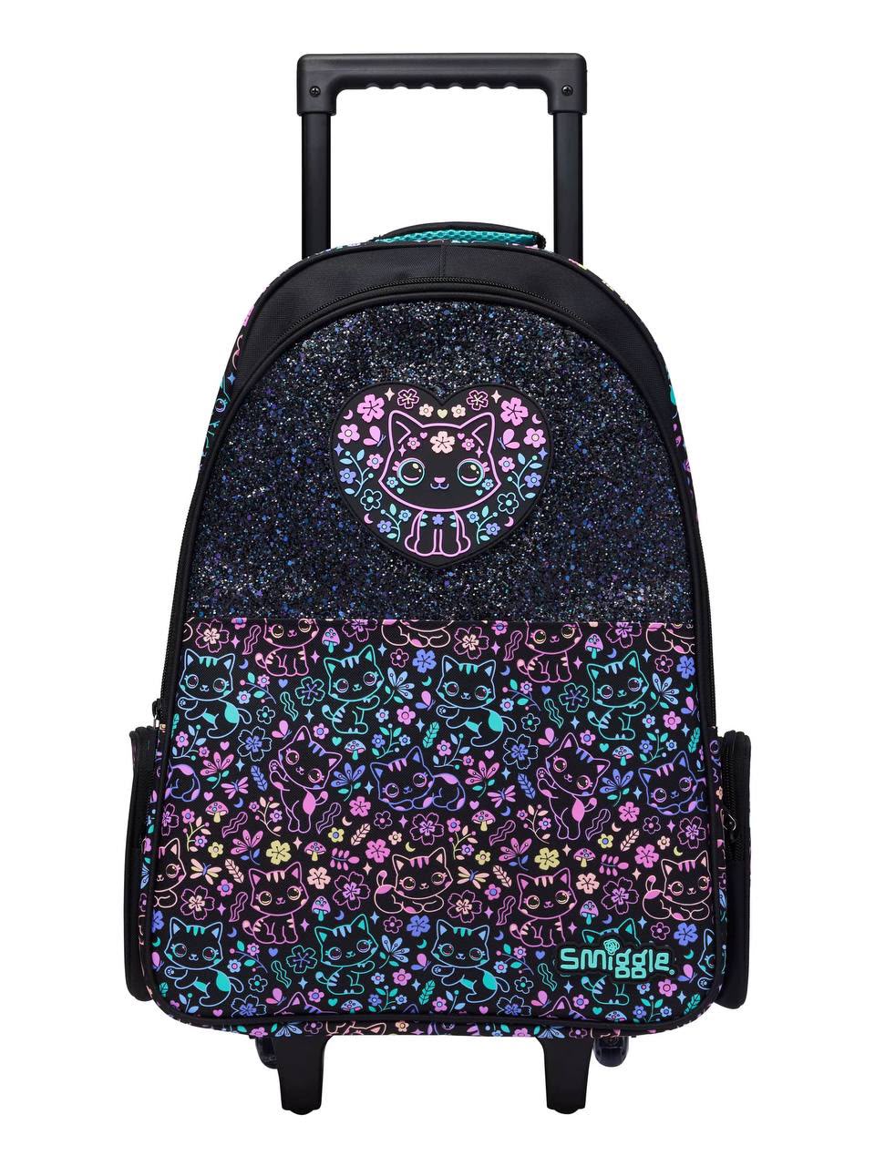 Smiggle Cat Trolley Backpack With Light Up Wheels | Black